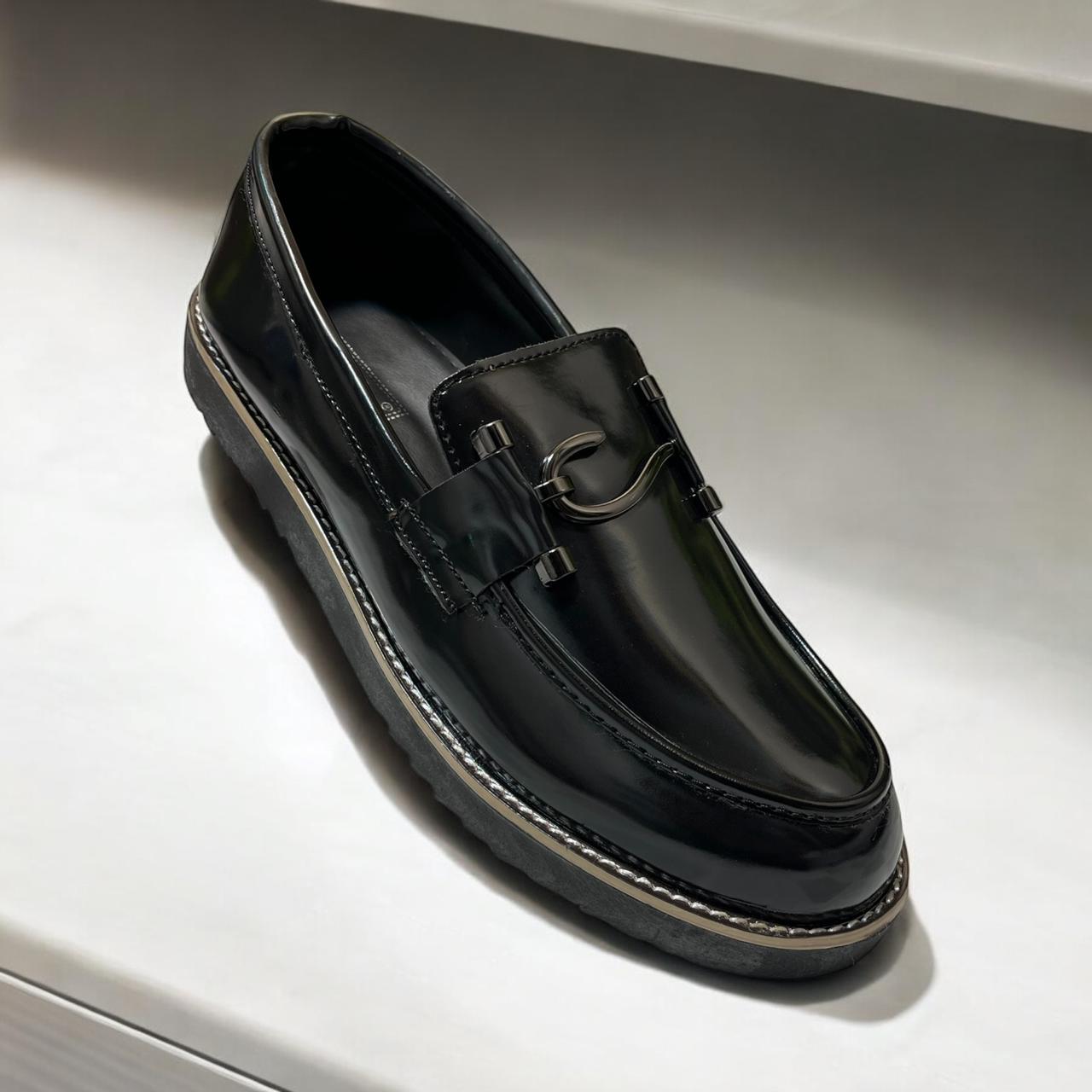 MAN'S THICK SOLE LEATHER LOAFERS (BLACK)