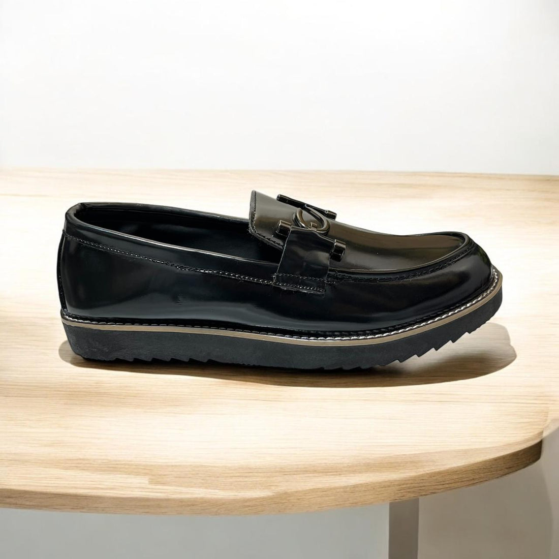 MAN'S THICK SOLE LEATHER LOAFERS (BLACK)