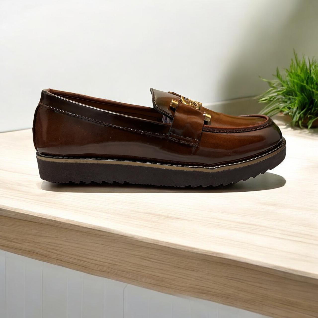 MAN'S THICK SOLE LEATHER LOAFERS (BROWN)